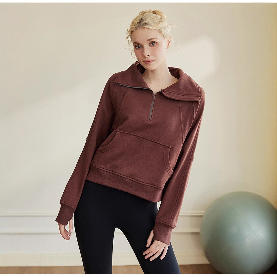 Qumor New Arrival Casual Temperament Pull-Over Half Zipper Standing Collar Women's Sportswear Training Fitness Hoodie Coat