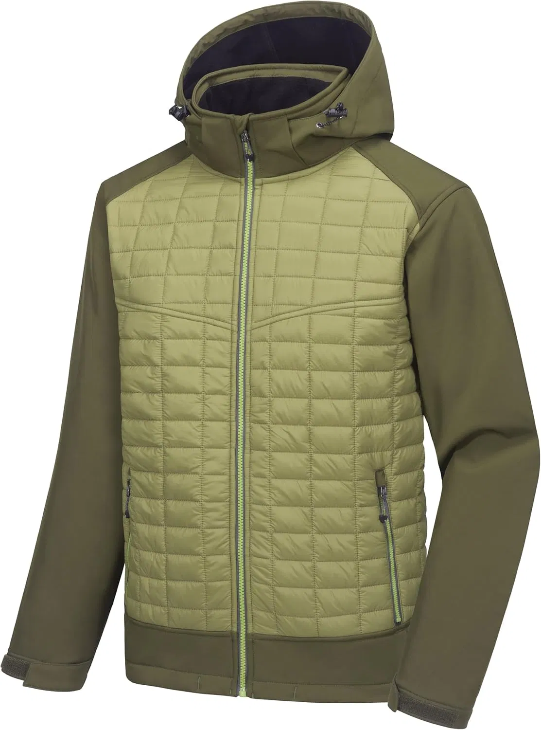 Men's Lightweight Insulated Hybrid Jacket for Hiking Running Ski Thermal Warm with Removable Hood