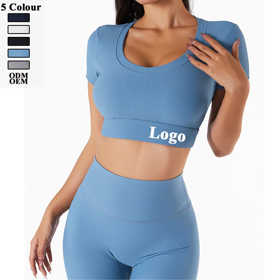 Women Short Sleeve Gym Vest Fitness Running Bra Elastic Breathable Yoga Blouse Clothing Sports Crop Top