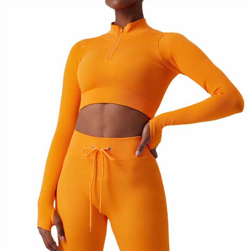 High-Top Women's Long-Sleeved Elastic Zipper Sports Fitness Wear Quick-Drying Breathable Yoga Tops