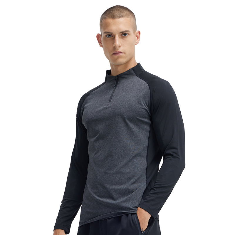 1/4 Zipper Men Athletic Quick Dry T Shirts Running Gym Workout Long Sleeve Mens Tee Shirts