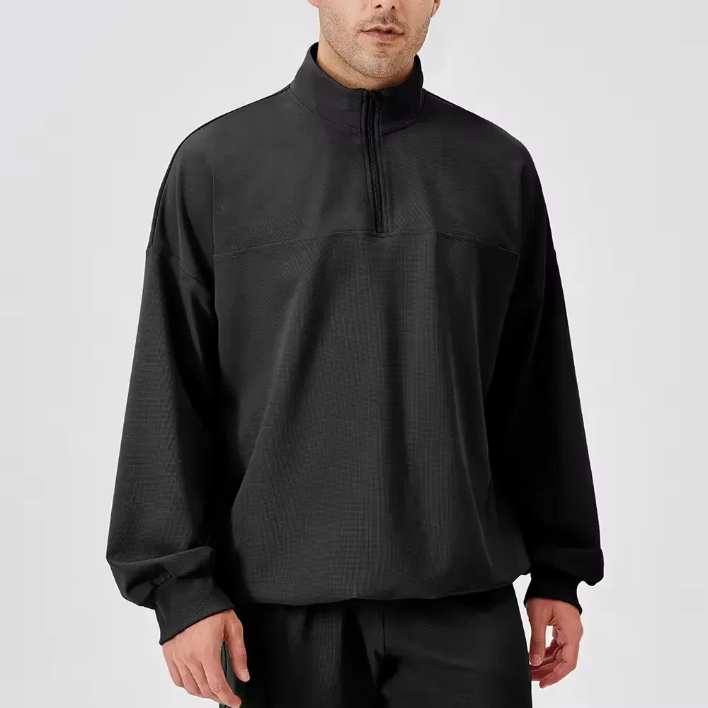 Half Zipper Spring Fall Solid Sports Running Training Fitness Wear Men Hoodies