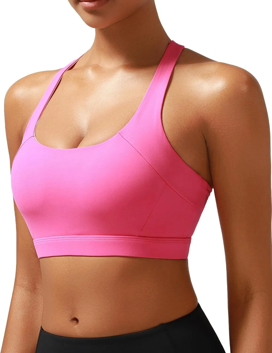 Sports Bras for Women, U Back Padded Medium Support Wireless Yoga Workout Longline Sports Bra with Removable Cups