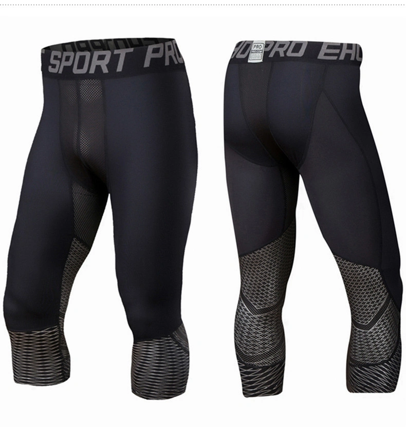 Men Compression Fitness Knee High Shorts Slim Fit/Fashion/Sports/Printed Sublimation Printed Green Tights/Leggings