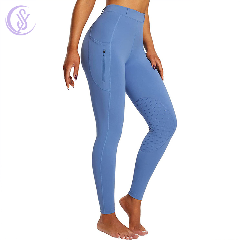 OEM/ODM Women High Rise Naked Feeling Breathable Knee Patch Silicon Active Schooling Horse Riding Tights Equestrian Breeches