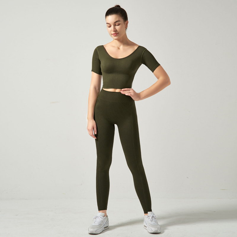 Seamless Fitness Women High Waist Leggings Activewear Set