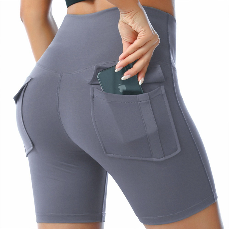 New Charm Back Cargo Pockets Biker Shorts Seamless Front Compression Workout Yoga Shorts High Waisted Gym Short Pants for Women