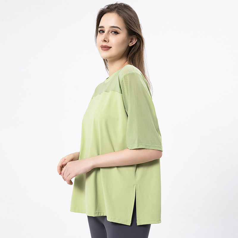 2022 Summer Yoga Short Sleeve Women′ S Loose Quick Dry Breathable with Mesh Shoulder and Sleeve Sexy Running Fitness Top T-Shirt