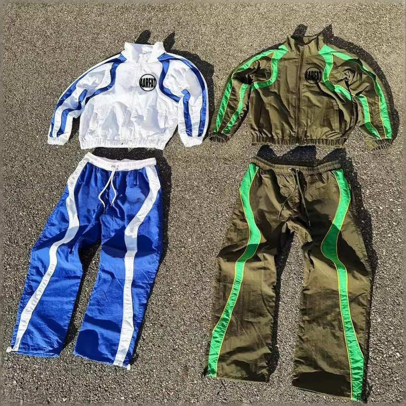 Custom Zipper Two Piece Set Jogging Suit Lightweight Windbreaker Waterproof Tracksuit Nylon Jackets and Nylon Track Pants