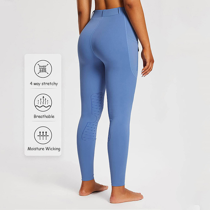 OEM/ODM Women High Rise Naked Feeling Breathable Knee Patch Silicon Active Schooling Horse Riding Tights Equestrian Breeches