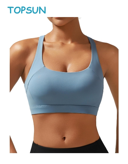 Sports Bras for Women, U Back Padded Medium Support Wireless Yoga Workout Longline Sports Bra with Removable Cups