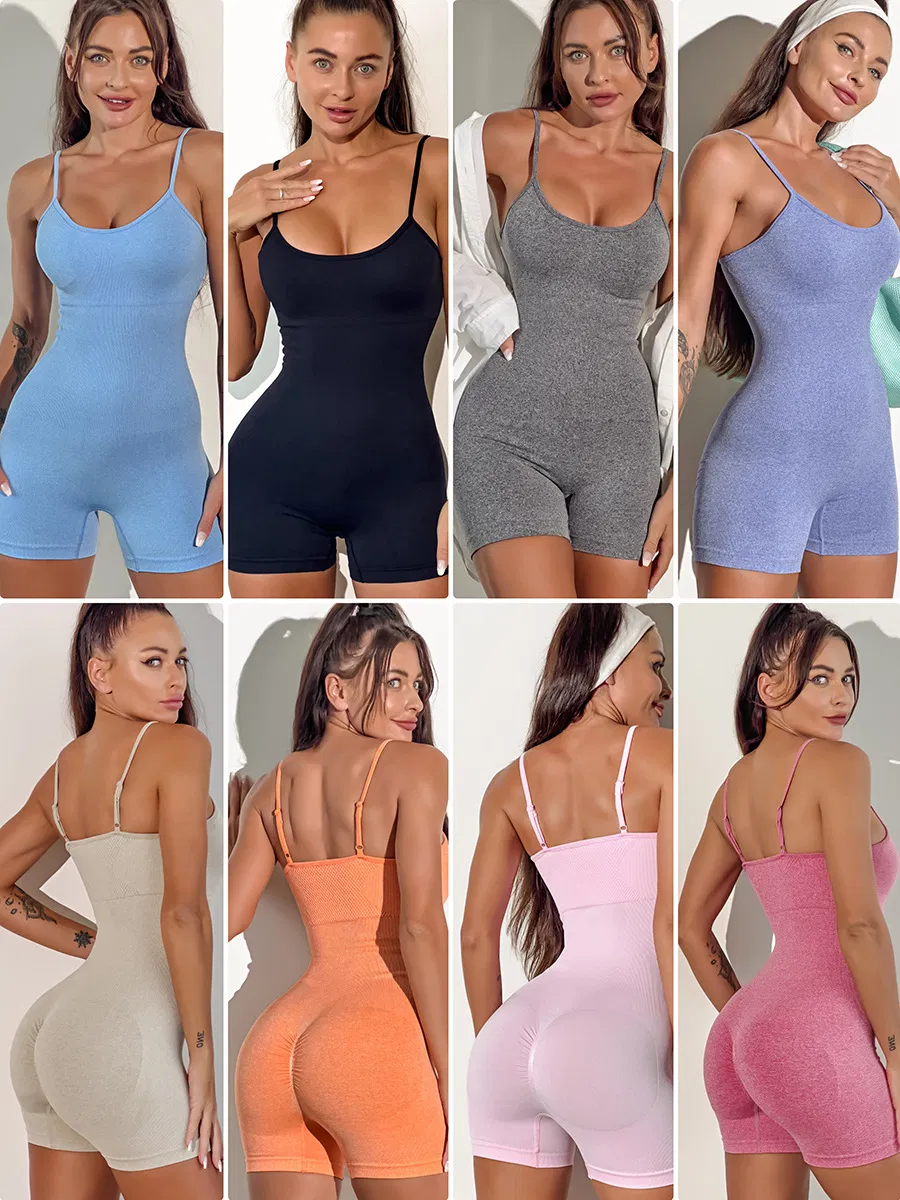Premium Seamless Cross Border Cami Bodysuit One Piece Booty Sculpt Yoga Shorts Women