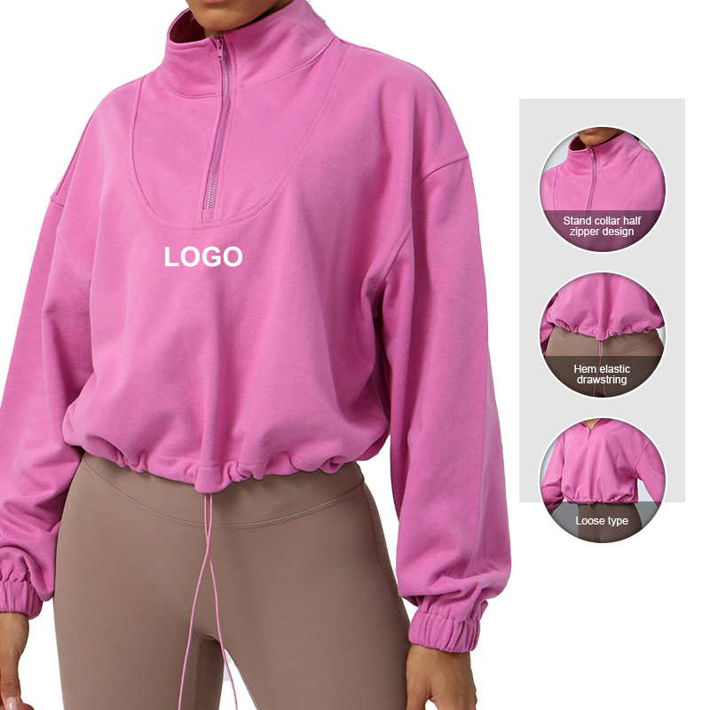 Sm2315 Women Loose Long-Sleeved Recreational Sports Hoodie Top Outdoor Running Cycling Training Zipper Coat Hoodie