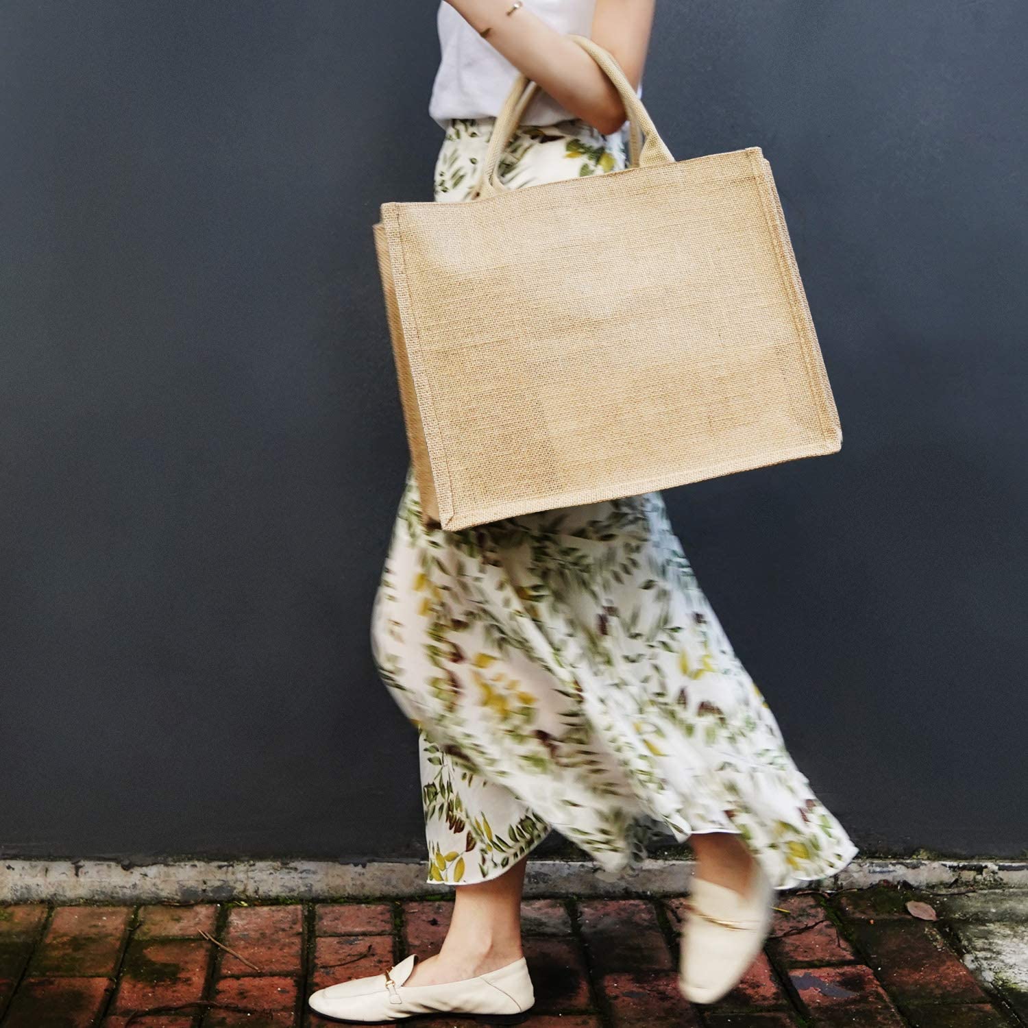 Custom Made Fashion Bags for Ladies Girls Beach Shopping Gift Tote Waterproof Solid Color Burlap with Logos
