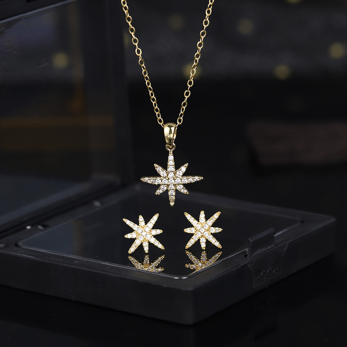 European and American New Style Temperament Lady Accessories Simple Fashion Star Design Necklace Earring Set