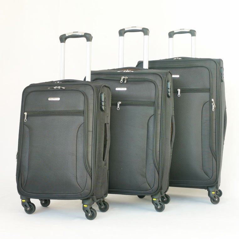 Durable Fabric Polyester 1680D Wheeled Trolley Luggage Bag Collection Soft Side Nylon 3 Pc Set 4 Spinner Travel Luggage