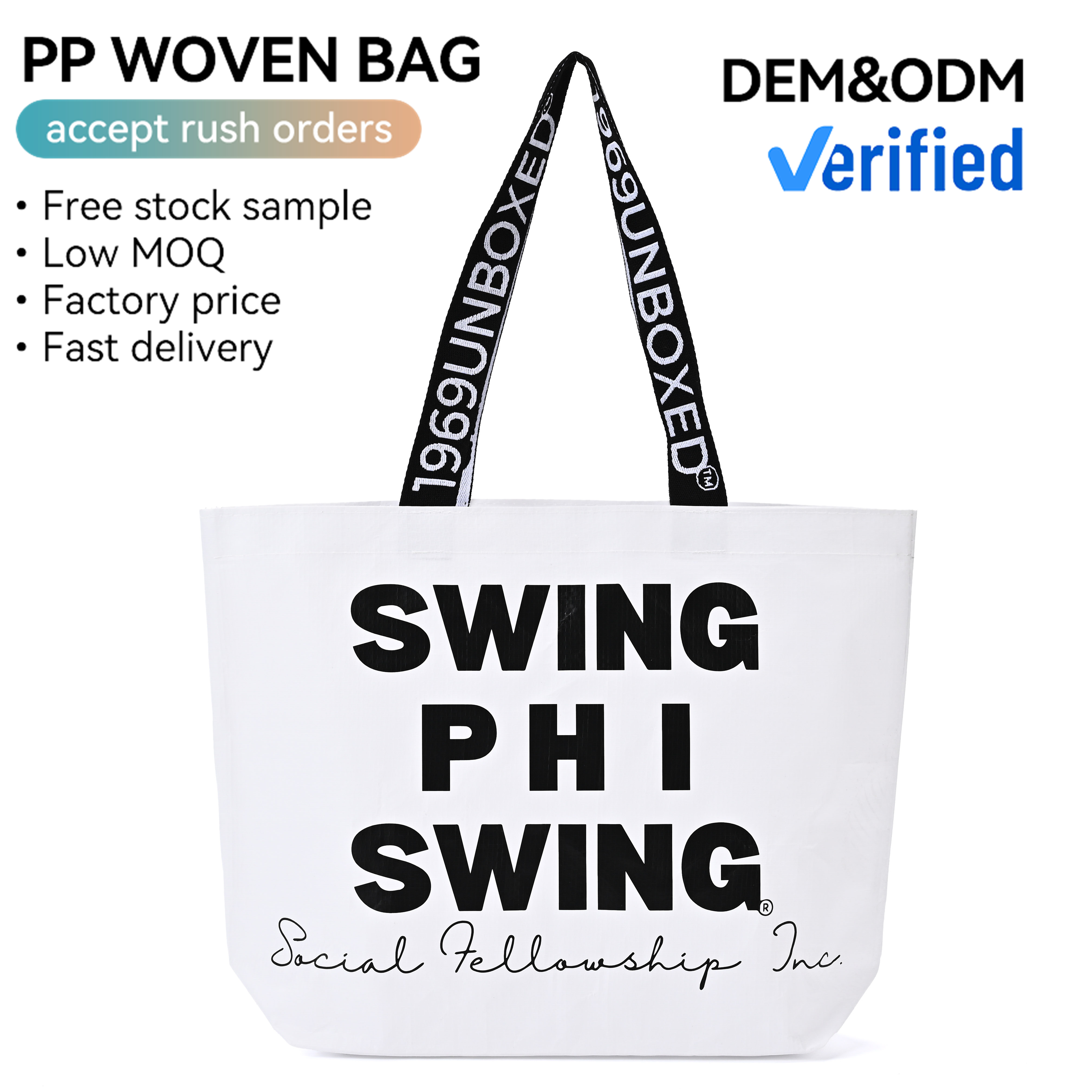 Bold Letter Printed RPET Woven Laminated Tote Bag for Retro Fashion and Sustainable Shopping with Durable Handles