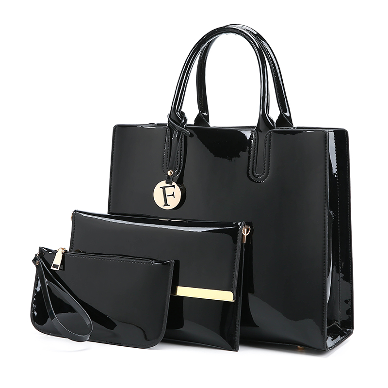 Professional Lady Portable Tote Bag Fashion Patent Leather Bright Leather Woman Bag Business Simple Joker Big Bag