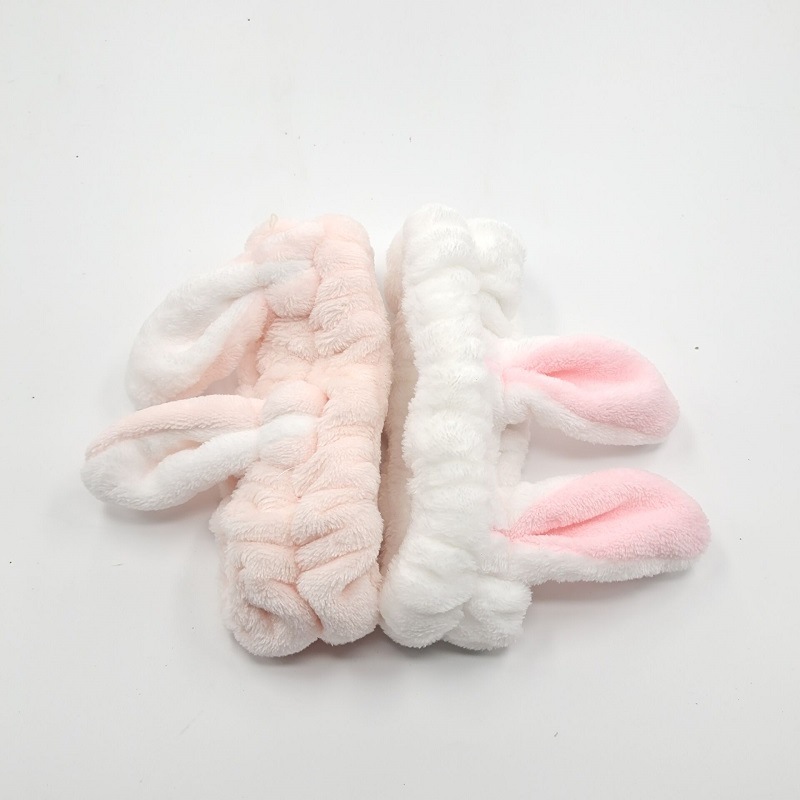 Women's Cute Rabbit Ears Coral Fleece Plush Comfortable Soft Fashion Hairband with Elastic Spa Headband for Shower Washing Face
