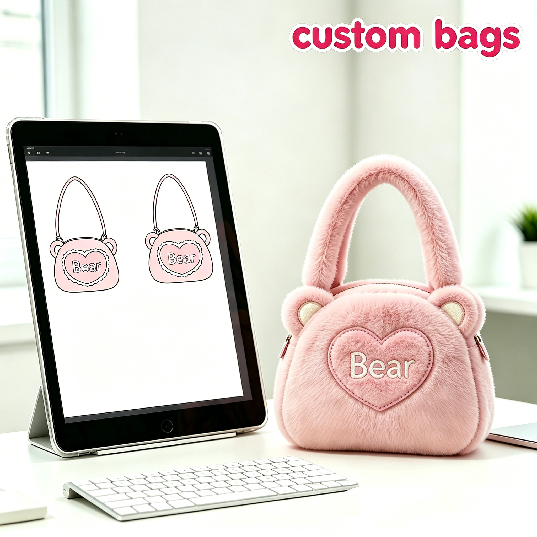 Custom Fluffy Bucket Bag OEM ODM Low MOQ Plush Handbag with Bow for Daily Use