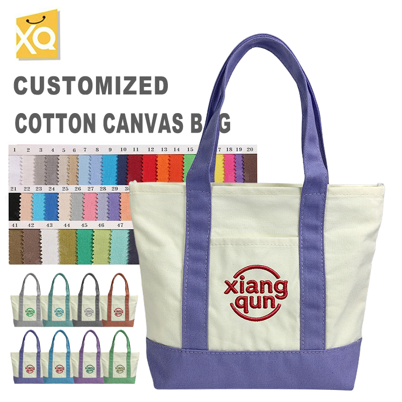 Customized High Quality Embroidery Printed Shopping Mini Canvas Bag Custom Reusable Tote for Women Cotton Bags