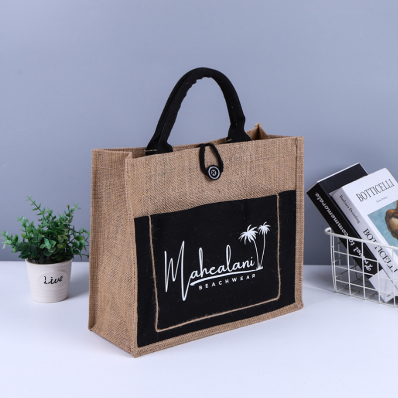 Eco Recyclable Biodegradable Burlap Sustainable Jute Linen Hemp Tote Grocery Beach Bag