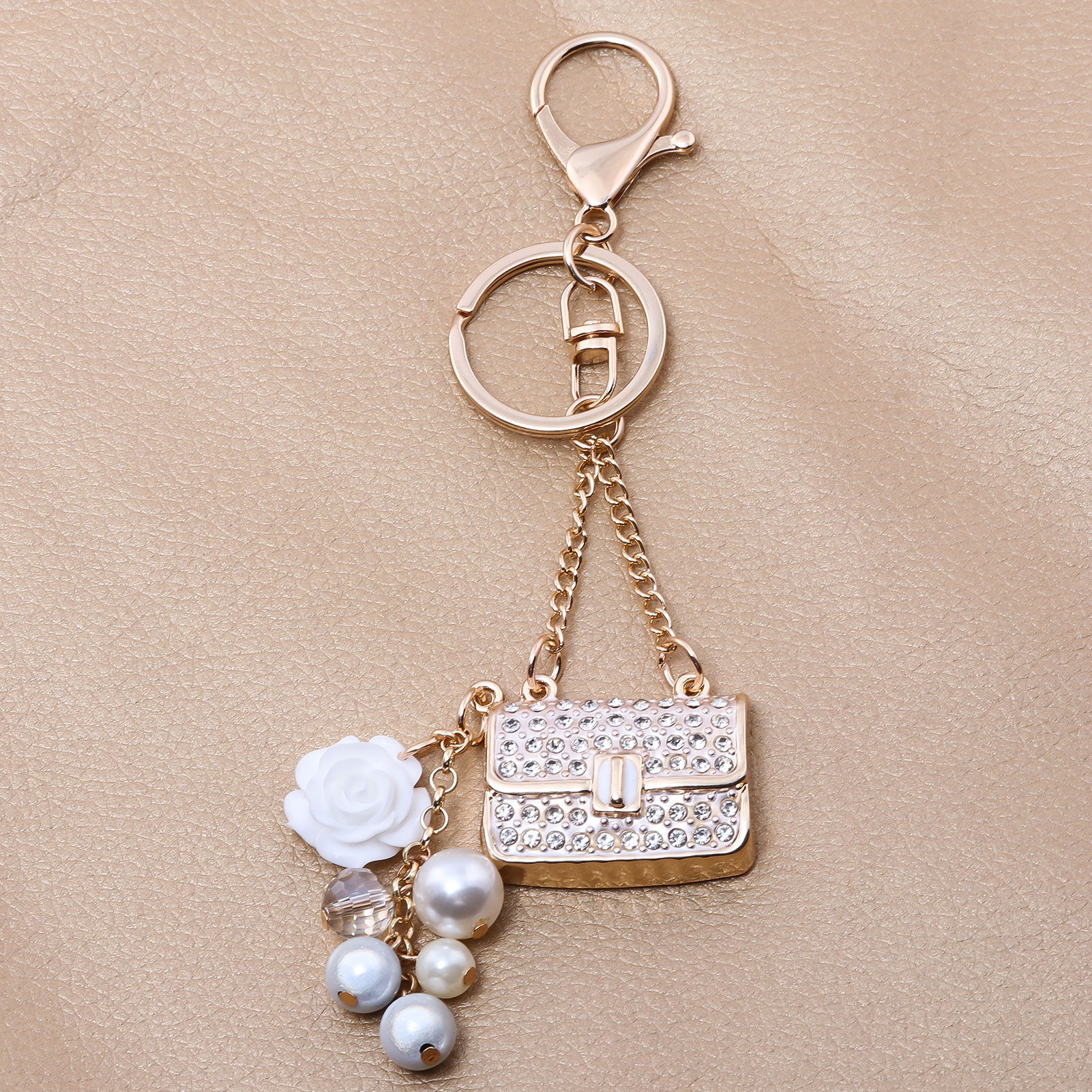 Fashion Crystal Bag Shape Flower Rhinestone Keychain for Women's Bags Pendants Decoration