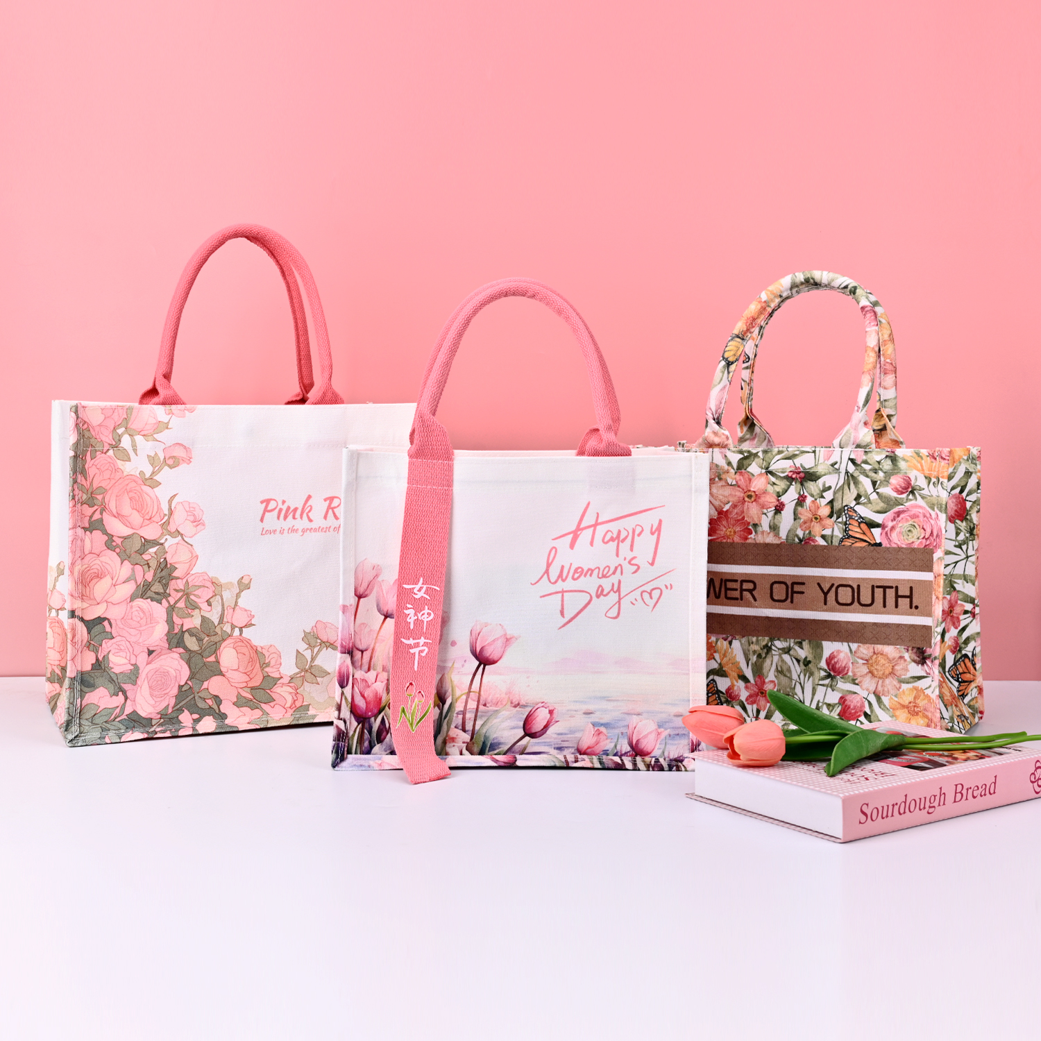 Reusable Customizable Canvas Tote Bag with Ribbon and Rope Handles Sustainable and Fashionable Shopping Bags for Women