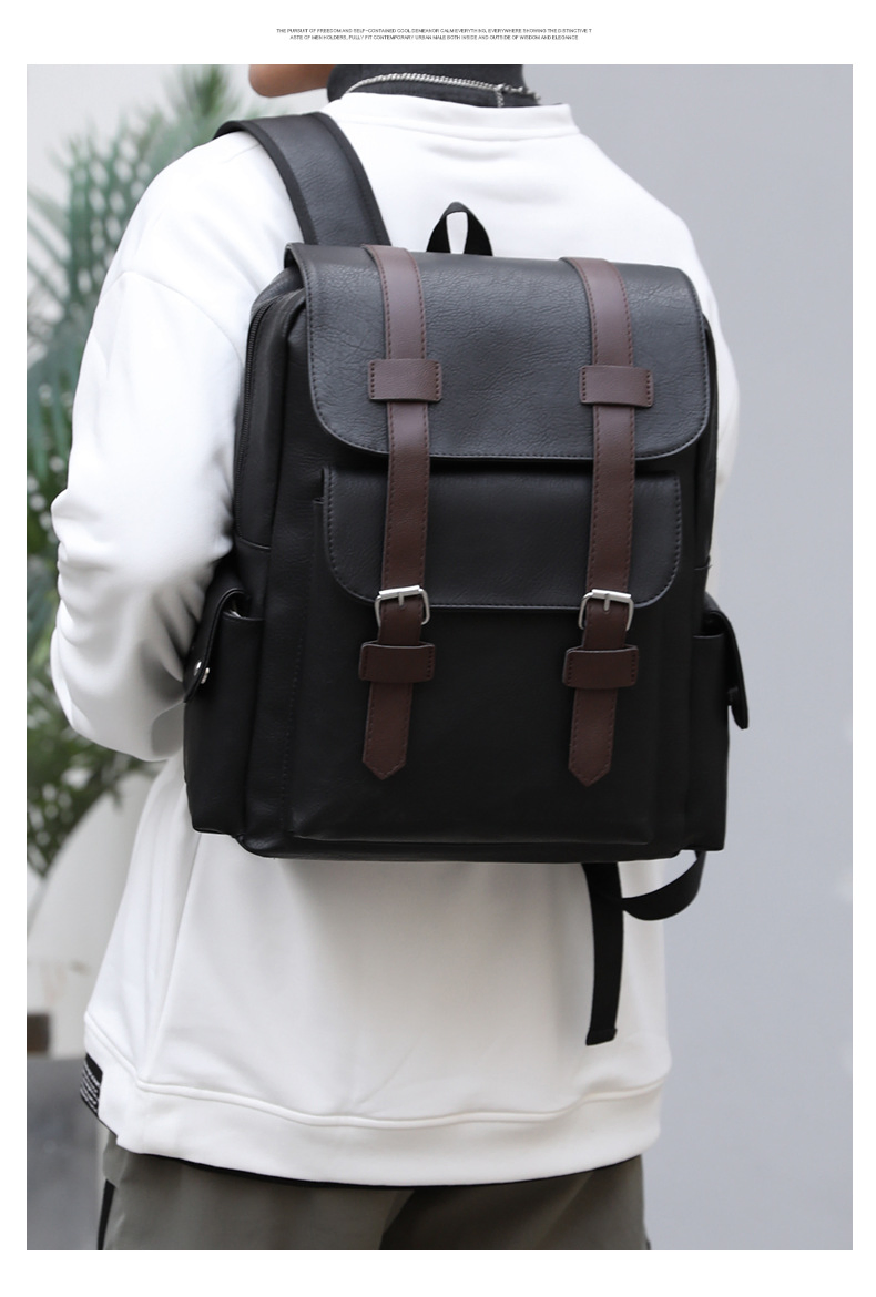 Large Capacity Soft PU Leather Backpack Casual Business Computer Bag Student Outdoor Travel Backpack