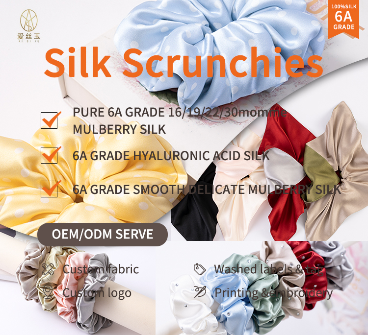 19/22/30MM Custom logo Silk Hair Accessories Soild Color 100% Pure Mulberry Silk Hair Scrunchies 4cm Silk Hair Tie OEM/ODM