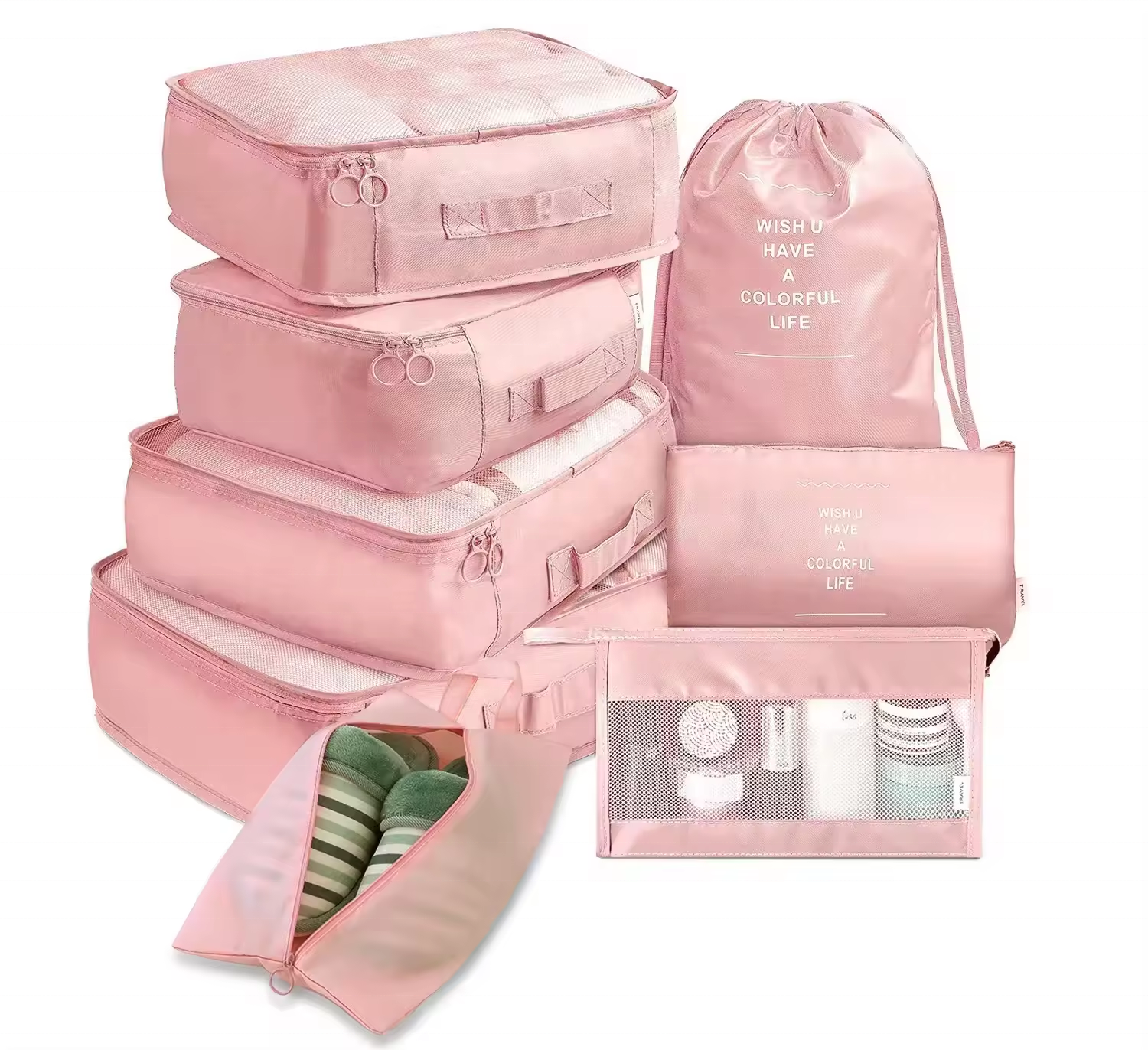 2024 New Collection Wholesale 7-in-1 Cubic Suitcase Multi-Colour Oxford Travel Bag Set Lightweight Durable Fashionable Style