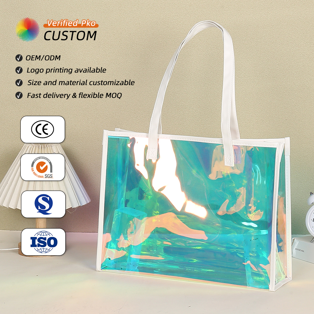 Custom logo High Quality Portable Transparent PVC Tote Bag Custom Printed Logo Handbag for Women for Promotions
