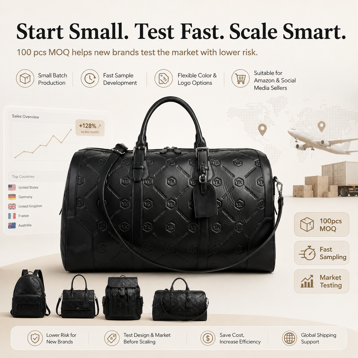 YIKU Private Label Monogram Debossed Vegan Leather MOQ 100 100% Inspection Men Women Travel Duffel Backpack Tote Bag Set