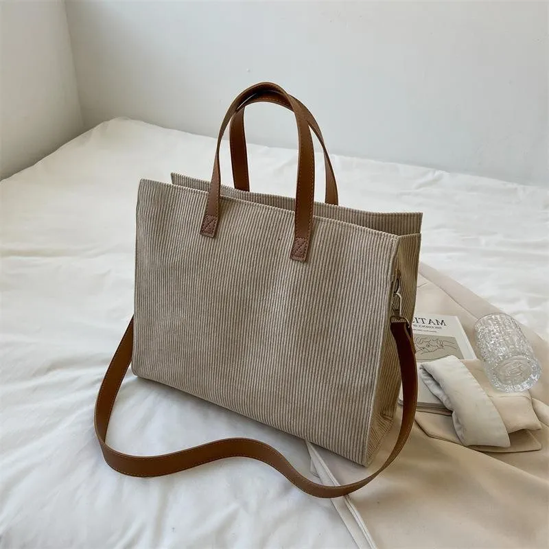 Corduroy Tote Bag with Work Essentials