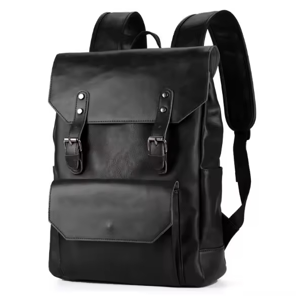 Vintage Vegan Leather Bags Men Luxury Backpack 14.5 Inch Laptop School Bags Female 25L Black PU