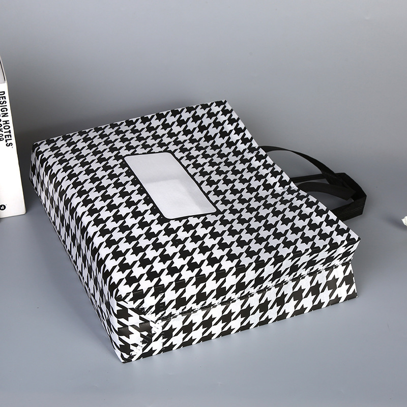 Packaging Non-woven Plaid Advertising Handbags Laminated Custom-made Bottom Side Handles Shenwo Brand Private Label Bags