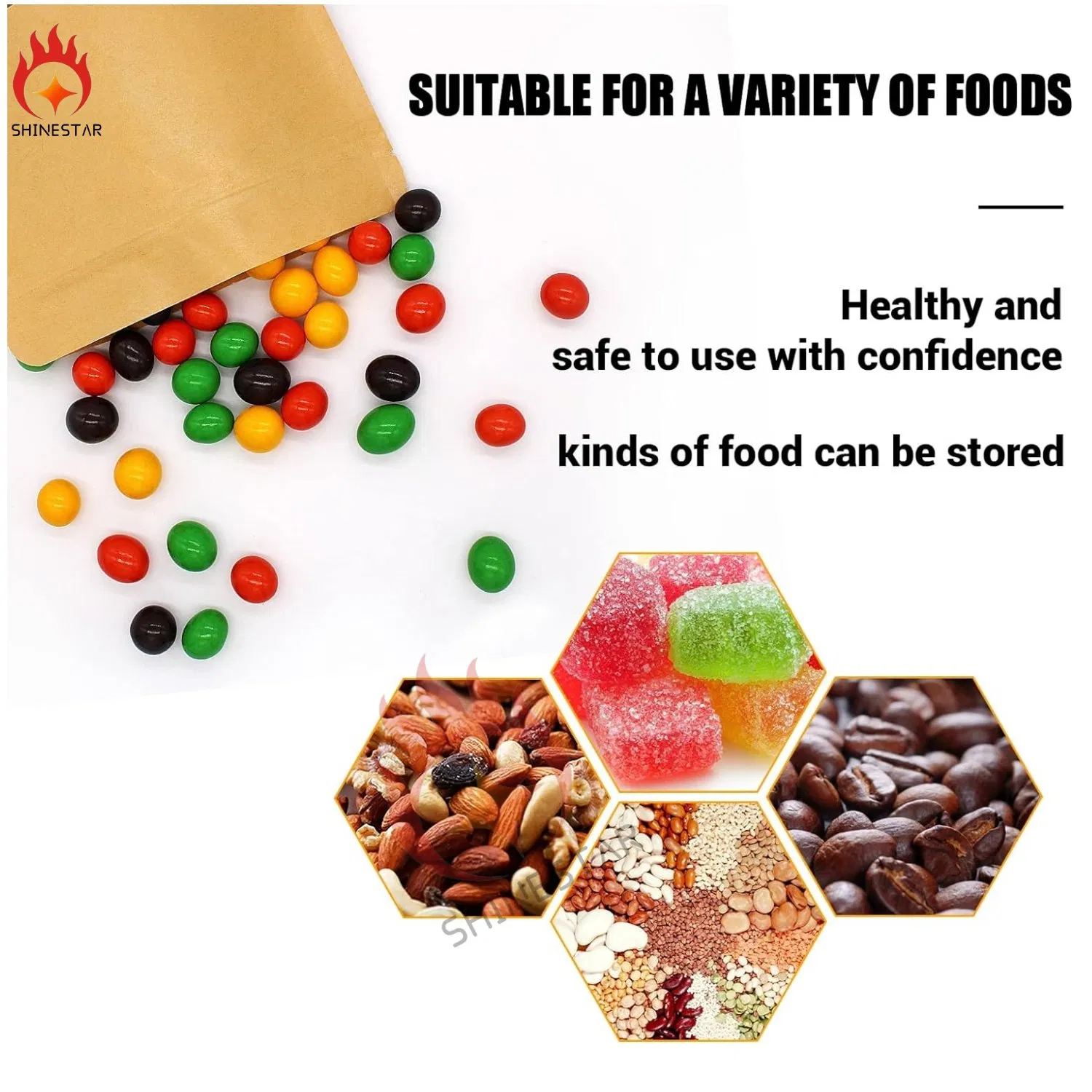 Professional Factory Custom Printed Small Medium Large Size Stand up Pouch Food Packaging Bag Kraft Paper Bag with Transparent Window for Small Business Supplie