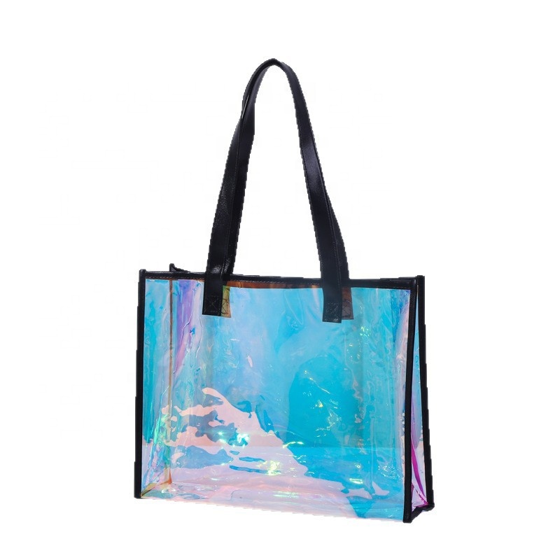 Custom Logo Luxury Large Handbags for Women New Design Tote Bag Pvc Custom Logo Iridescent Holographic Tote