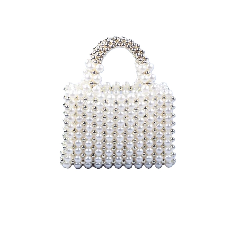 Elegant Pearl Beaded Cotton Luxury Handmade Buddhism Style Handbag for Wedding Party Evening Use and Bridal Collection