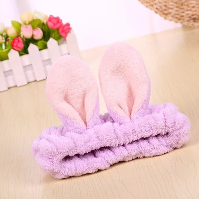 Women's Cute Rabbit Ears Coral Fleece Plush Comfortable Soft Fashion Hairband with Elastic Spa Headband for Shower Washing Face