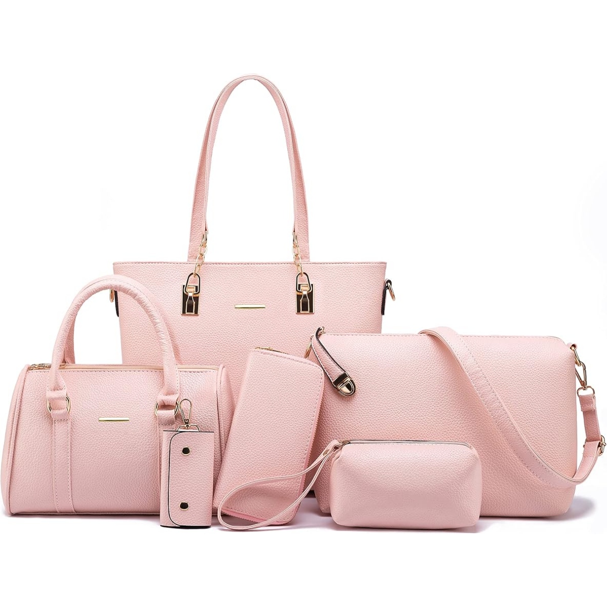 Luxury Genuine Cowhide Ladies Tote Purse Shoulder Bag Crossbody Clutch Wallet Makeup Pouch Key Case Full Set Stripe Durable
