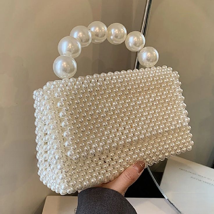 Elegant Pearl Beaded Cotton Luxury Handmade Buddhism Style Handbag for Wedding Party Evening Use and Bridal Collection