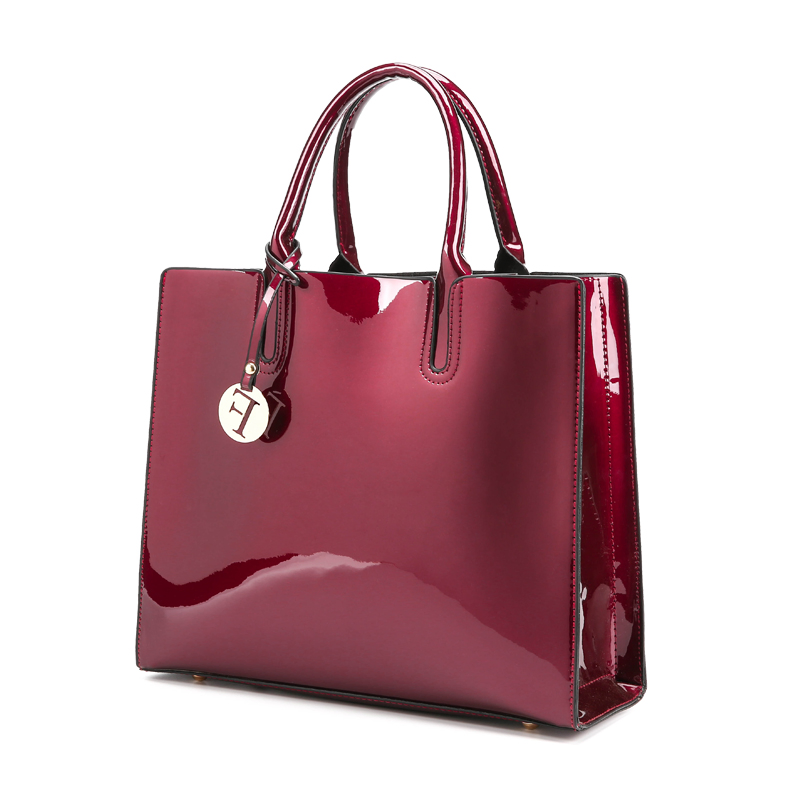 Professional Lady Portable Tote Bag Fashion Patent Leather Bright Leather Woman Bag Business Simple Joker Big Bag