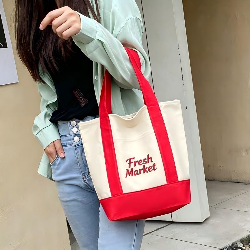 Personalized Embroidered Logo Reusable Mini Canvas Shopping Shoulder Tote Bag with Pocket for Daily Use Sustainable Fashion