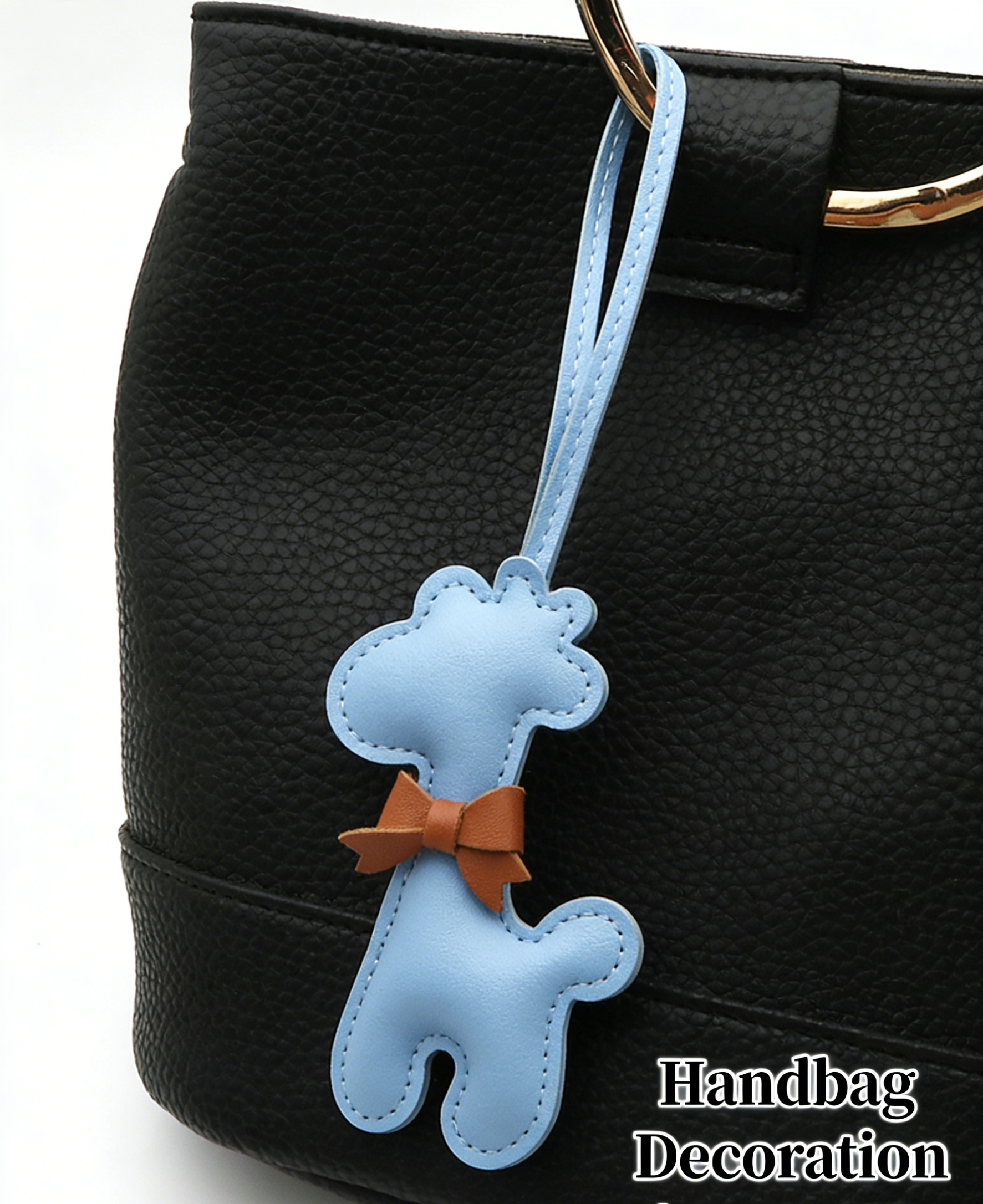 OEM ODM Cute Giraffe PU Leather Keychain Set of 4, Kawaii Animal Bag Charm with Bow, Fashion Key Ring Pendant for Women Girls
