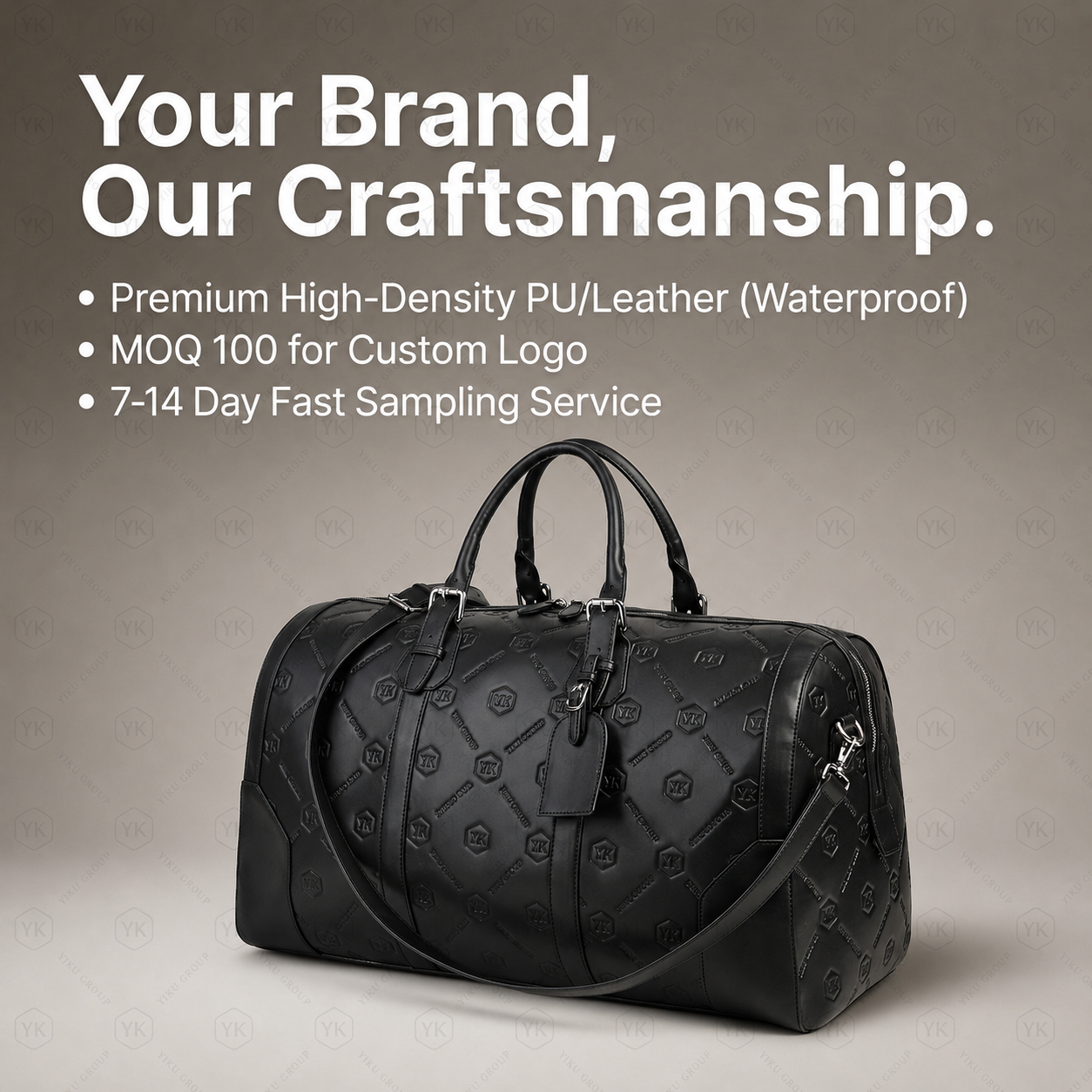 YIKU Private Label Monogram Debossed Vegan Leather MOQ 100 100% Inspection Men Women Travel Duffel Backpack Tote Bag Set