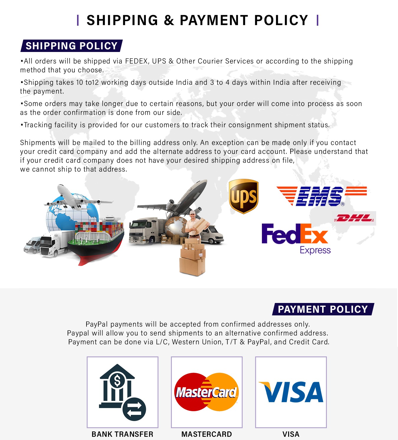 Shipping And Payments Policy