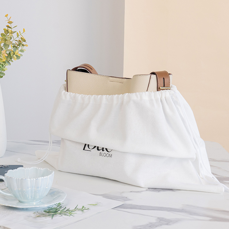 Custom Logo Eco Friendly Brushed Cotton Fabric Gift Packaging Pouch Drawstring Dust Protection Bag for Handbags Clothes