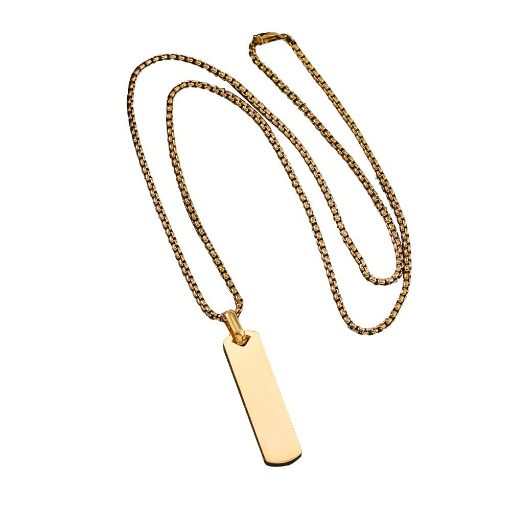 OEM ODM Wholesale Stainless Steel Necklace with Smooth Rectangular Pendant Simple Fashion Jewelry with Lettering