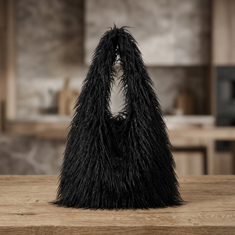 Women Soft Plush Pink Faux Sheep Fur Tote Bag for Winter Use